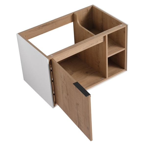 English Elm 30'' 30" Floating Wall-Mounted Vanity Cabinet with Soft-Close Door, Plywood Trim, Open Shelves, Metal Handle W999P145695
