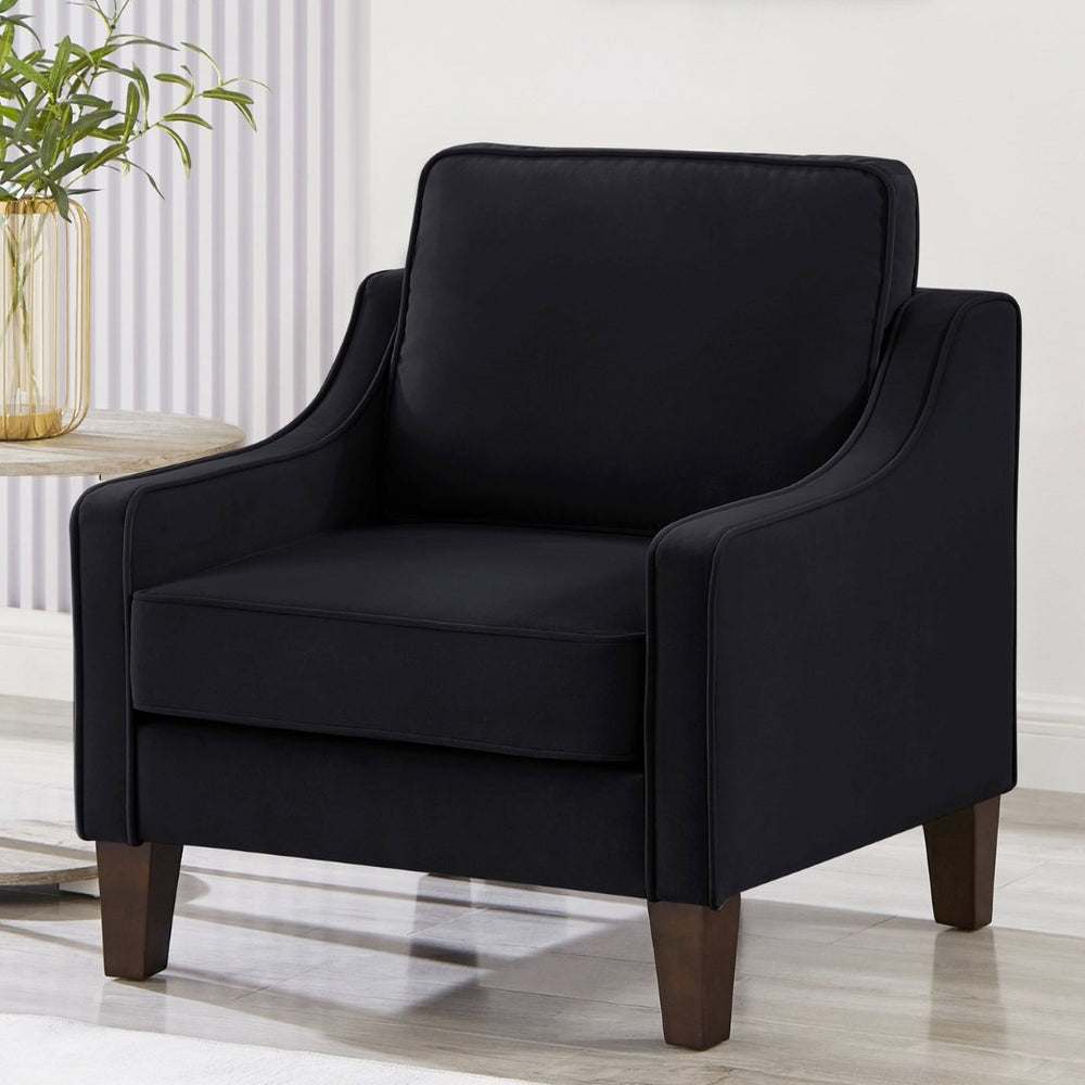 English Elm Modern Velvet Accent Chair Solid Wood Legs Scooped Arms Single Seat Lounge Seating W2186P143466