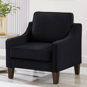 English Elm Modern Velvet Accent Chair Solid Wood Legs Scooped Arms Single Seat Lounge Seating W2186P143466