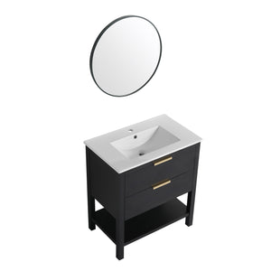 English Elm 30 30 Inch Bathroom Vanity Plywood with 2 Soft-Close Drawers, Freestanding Wood Feet, Water-Resistant Melamine W999140825