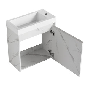 English Elm 20'' Floating Wall-Mounted Vanity with Resin Sink, Soft-Close Door & Open Shelves for Compact Baths White W999P143204
