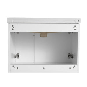 English Elm 28 Inch Wall-Mounted Bathroom Vanity with Ceramic Sink, Wave Dual Doors, Soft-Close Hinges, Durable Finish White W999P146019