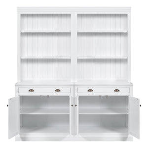 English Elm 83.4"Tall Bookcase Suite with LED Lighting, 2-Piece Modern White Storage Set with Doors Drawers and Adjustable Shelves for Living Room Office (Stylish, Spacious) SR000005AAK