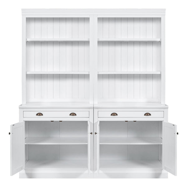 English Elm 83.4"Tall Bookcase Suite with LED Lighting, 2-Piece Modern White Storage Set with Doors Drawers and Adjustable Shelves for Living Room Office (Stylish, Spacious) SR000005AAK