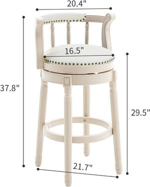 English Elm Bar 360° Swivel Leather Wooden Bar Stool with Contoured Back, Eco Hardwood Frame for Dining Comfort Ivory W2195P146466