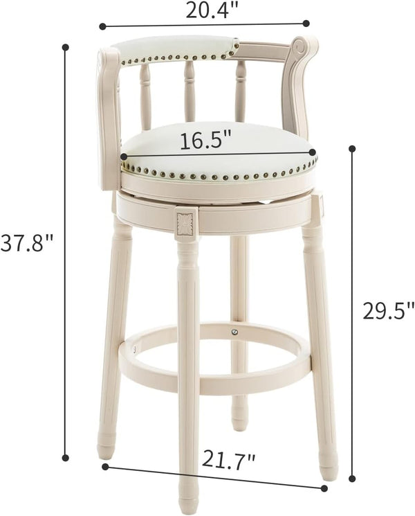 English Elm Bar 360° Swivel Leather Wooden Bar Stool with Contoured Back, Eco Hardwood Frame for Dining Comfort Ivory W2195P146466