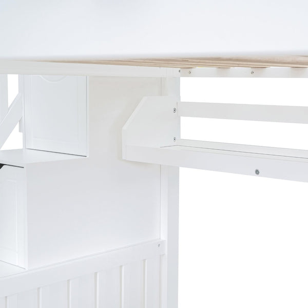English Elm Full-over-full Castle Bunk Bed with Slide Drawers Shelves Pinewood Kids Frame LT000558AAK-2