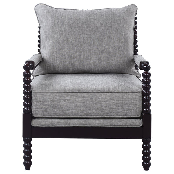 English Elm Grey Cappuccino-Frame Accent Chair with Removable Back, Plush Linen-Like Seat, Beaded Wood Detail (100) B062P145653