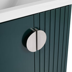 English Elm 24 Inch Wall-Mounted Vanity with Ceramic Sink, Wave Door Accent, Soft-Close Hinges, Eco Plywood Durable Finish Green W999P146018