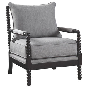 English Elm Grey Cappuccino-Frame Accent Chair with Removable Back, Plush Linen-Like Seat, Beaded Wood Detail (100) B062P145653