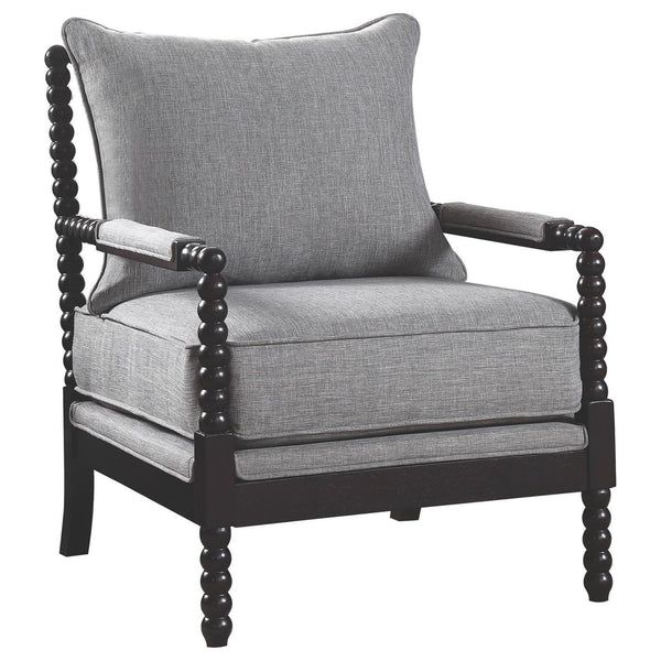 English Elm Grey Cappuccino-Frame Accent Chair with Removable Back, Plush Linen-Like Seat, Beaded Wood Detail (100) B062P145653