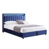 Hearth and Haven Luxury Gas Lift Storage Bed with Rf Led Lights, Storage Headboard , Full Size , Velvet Blue W2239S00005