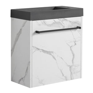 English Elm 20'' Floating Wall-Mounted Vanity with Resin Sink, Soft-Close Door & Open Shelves for Compact Baths White+Black W999P143207