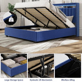 Hearth and Haven Luxury Gas Lift Storage Bed with Rf Led Lights, Storage Headboard , Full Size , Velvet Blue W2239S00005