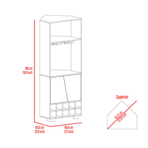 English Elm Corner Bar Cabinet Albarr Dark Oak/Pine – Space-Saving Corner Wine Storage with 10 Cubbies, Shelves, Durable Particleboard Finish B092S00001