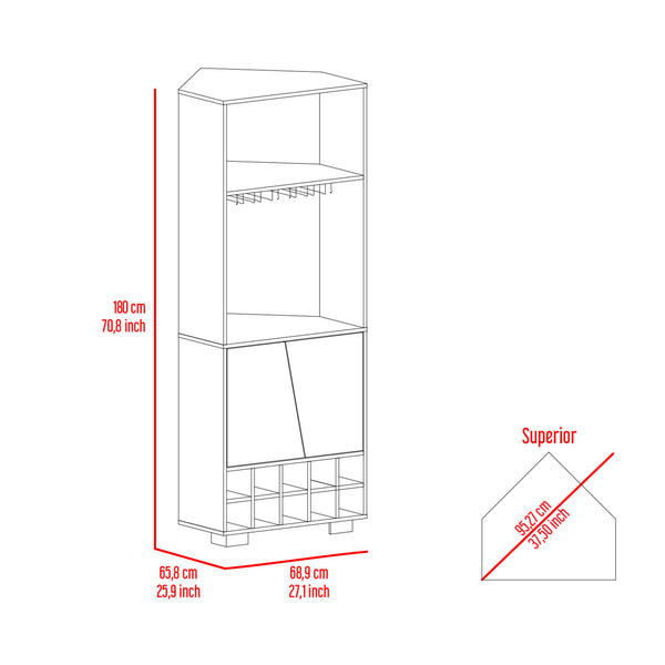 English Elm Corner Bar Cabinet Albarr Dark Oak/Pine – Space-Saving Corner Wine Storage with 10 Cubbies, Shelves, Durable Particleboard Finish B092S00001