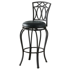 English Elm Black Swivel Bar Stool Upholstered Seat, Curved Metal 360° Auto-Return, Black Leatherette Comfort B062P145672