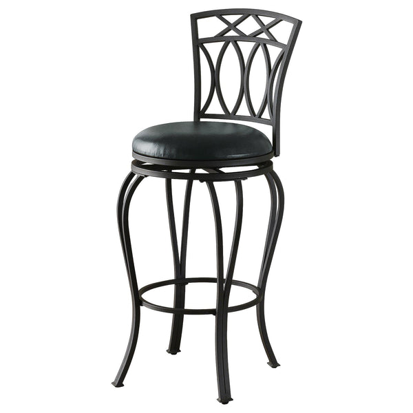 English Elm Black Swivel Bar Stool Upholstered Seat, Curved Metal 360° Auto-Return, Black Leatherette Comfort B062P145672
