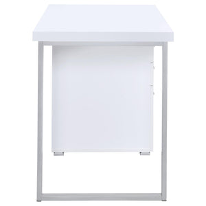 English Elm White Modular 3-Drawer Office Desk with Metal Legs, Smooth Euro Glides, White Veneer Surface, 47.25" Wide B062P145660