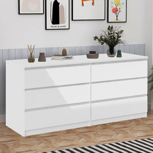 English Elm 6 Drawer Double Dresser with Mirror, Waterproof Scratch & Stain Resistant Finish for Stylish Storage White W2282S00003