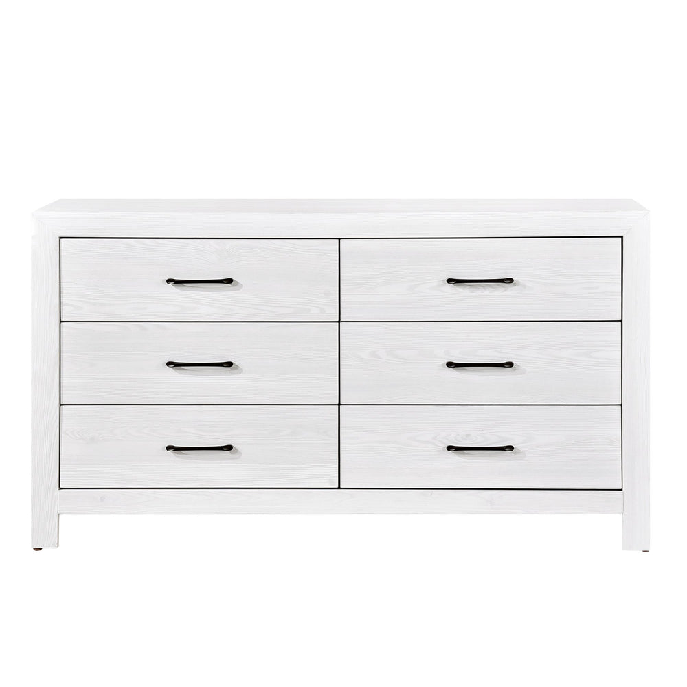 English Elm Modern White Finish Corbin Dresser 6-Drawer Rustic Wood Look with Black Metal Hardware, 58.5" x 33.5" B011P146408