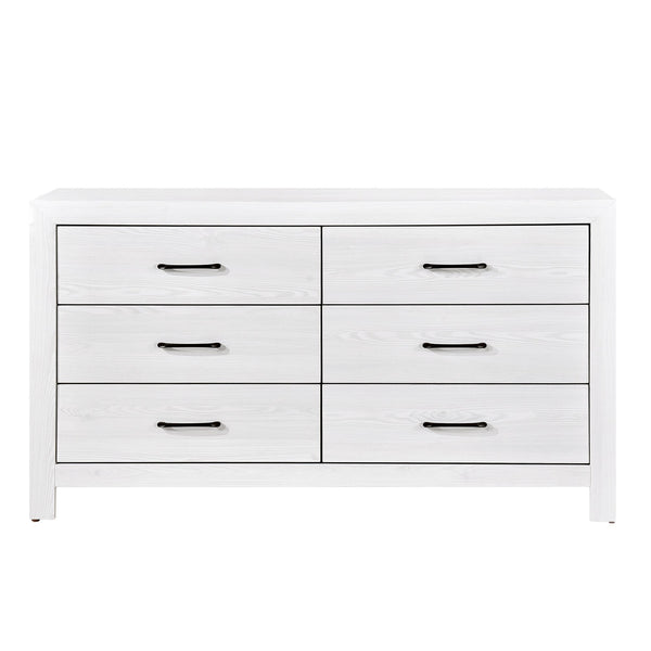 English Elm Modern White Finish Corbin Dresser 6-Drawer Rustic Wood Look with Black Metal Hardware, 58.5" x 33.5" B011P146408
