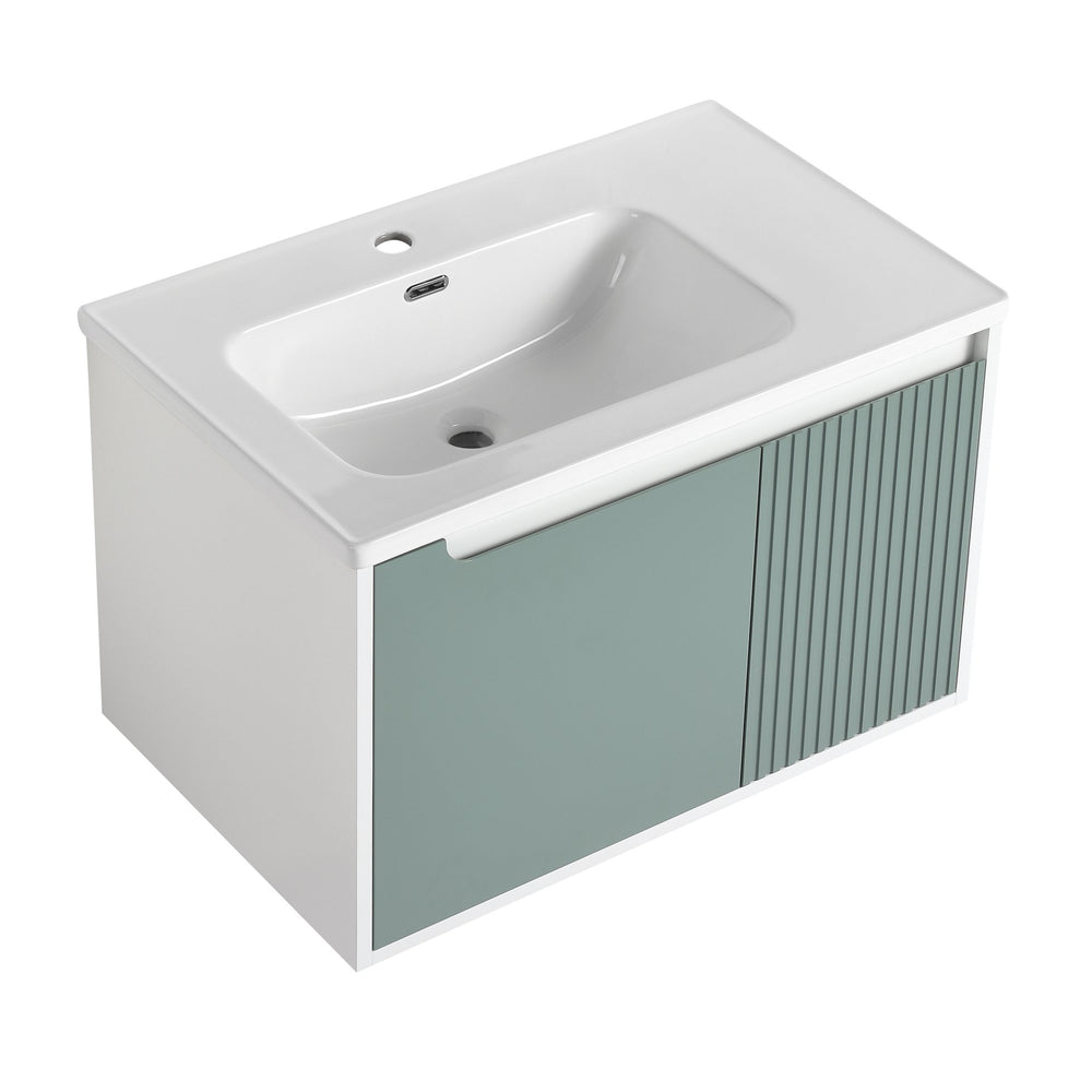 English Elm 36" Wall-Mounted Vanity with Ceramic Sink, Dual-Texture Wave Door, Soft-Close Hinges, Eco Plywood W999S00127