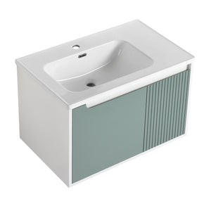 English Elm 36" Wall-Mounted Vanity with Ceramic Sink, Dual-Texture Wave Door, Soft-Close Hinges, Eco Plywood W999S00127