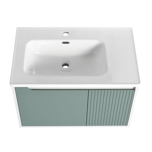 English Elm 36" Wall-Mounted Vanity with Ceramic Sink, Dual-Texture Wave Door, Soft-Close Hinges, Eco Plywood W999S00127