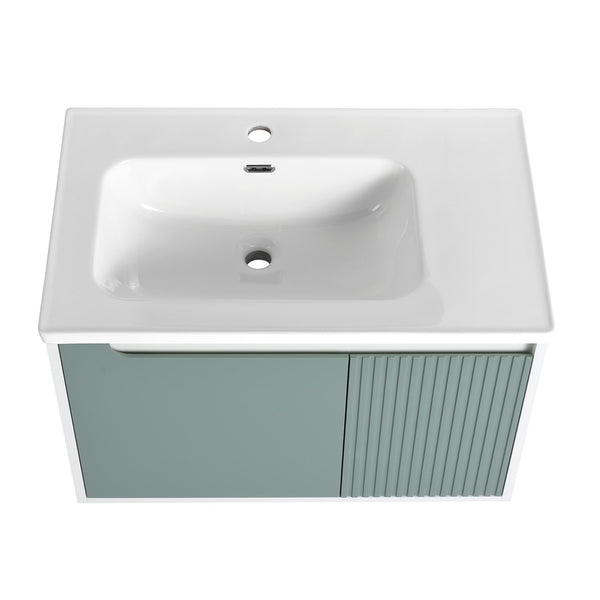 English Elm 36" Wall-Mounted Vanity with Ceramic Sink, Dual-Texture Wave Door, Soft-Close Hinges, Eco Plywood W999S00127