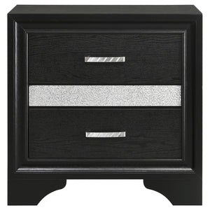 English Elm Black Modern 2-Drawer Nightstand with Hidden Felt-Lined Jewelry Tray, Metallic Accents & Crystal Pulls B062P145652