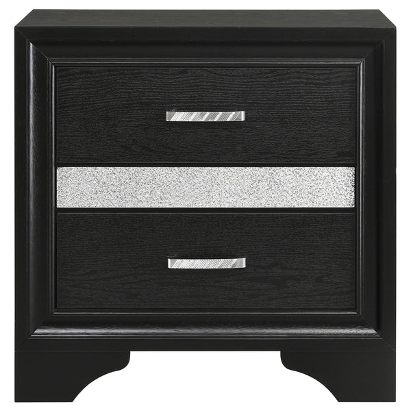 English Elm Black Modern 2-Drawer Nightstand with Hidden Felt-Lined Jewelry Tray, Metallic Accents & Crystal Pulls B062P145652