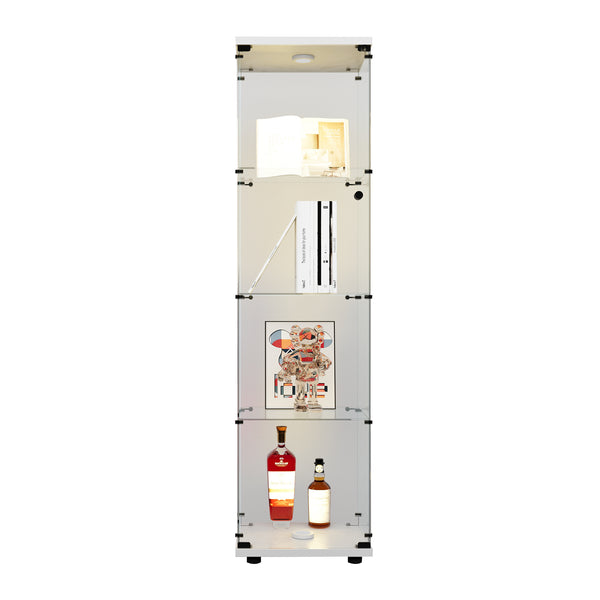 English Elm LED Glass Display Cabinet 64.7" Tall with 4 Tempered Glass Shelves, Dustproof Curio Bookcase for Home White W1806P197870