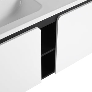 English Elm 40'' 40" Floating Wall-Mounted Bathroom Vanity with Ceramic Sink, Soft-Close Doors, Plywood Reinforced Durability PMID W999S00131