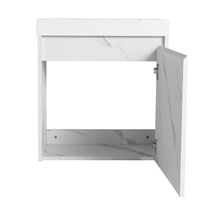 English Elm 20'' Floating Wall-Mounted Vanity with Resin Sink, Soft-Close Door & Open Shelves for Compact Baths White W999P143204