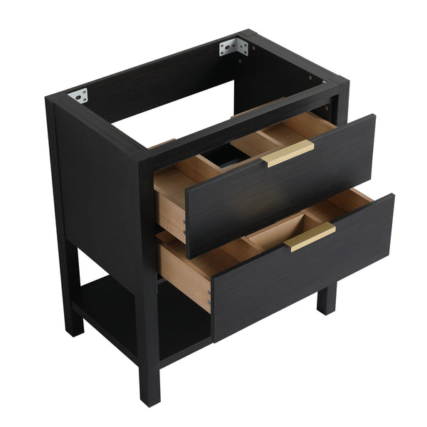 English Elm 30 30 Inch Bathroom Vanity Plywood with 2 Soft-Close Drawers, Freestanding Wood Feet, Water-Resistant Melamine W999140825