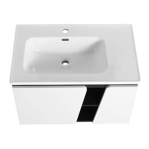 English Elm 32' 32" Floating Wall-Mounted Vanity with Ceramic Sink, Soft-Close Double Doors, Water-Resistant Ply W999S00129