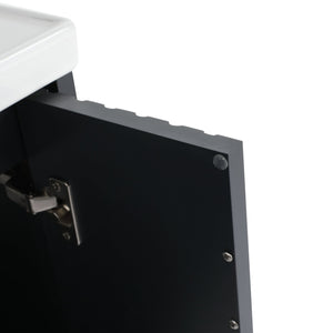 English Elm 24 Inch Wall-Mounted Vanity with Ceramic Sink, Wave Door Accent, Soft-Close Hinges, Eco Plywood Durable Finish Black W999P146017