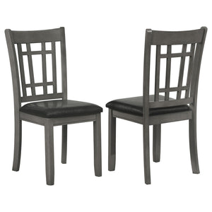 English Elm Medium Grey Lattice Back Side Chairs Set of 2 — Rustic Dining Accent Chairs with Faux Black Leather Seats, Timeless Design, Comfortable Support B062P145657