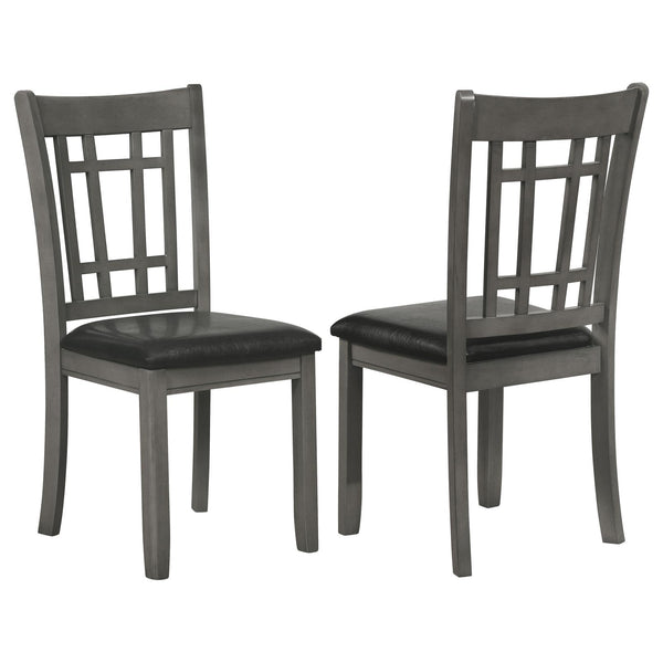 English Elm Medium Grey Lattice Back Side Chairs Set of 2 — Rustic Dining Accent Chairs with Faux Black Leather Seats, Timeless Design, Comfortable Support B062P145657
