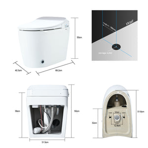 English Elm Heated Seat Smart Toilet Compact One-Piece Tankless WC with Foot Sensor, LED Night Light, Knob Control WF314234AAA