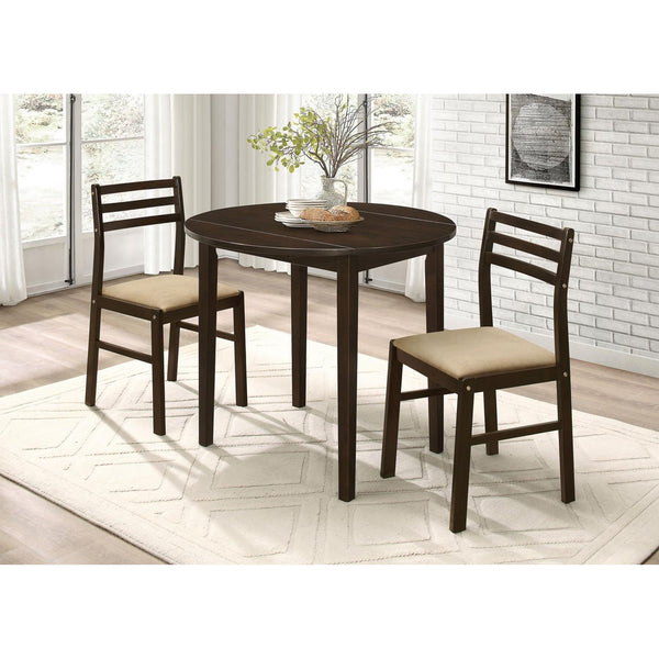 English Elm Cappuccino 3-Piece Drop Leaf Dining Set with Beige Upholstered Ladder-Back Chairs for Nooks B062P145671