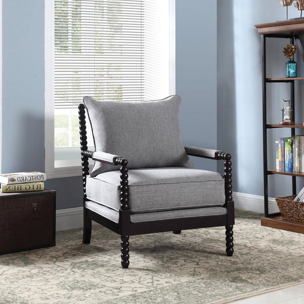 English Elm Grey Cappuccino-Frame Accent Chair with Removable Back, Plush Linen-Like Seat, Beaded Wood Detail (100) B062P145653
