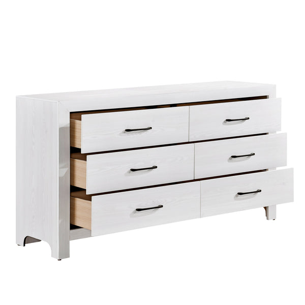 English Elm Modern White Finish Corbin Dresser 6-Drawer Rustic Wood Look with Black Metal Hardware, 58.5" x 33.5" B011P146408