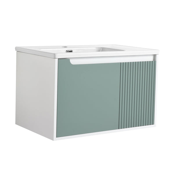 English Elm 36" Wall-Mounted Vanity with Ceramic Sink, Dual-Texture Wave Door, Soft-Close Hinges, Eco Plywood W999S00127