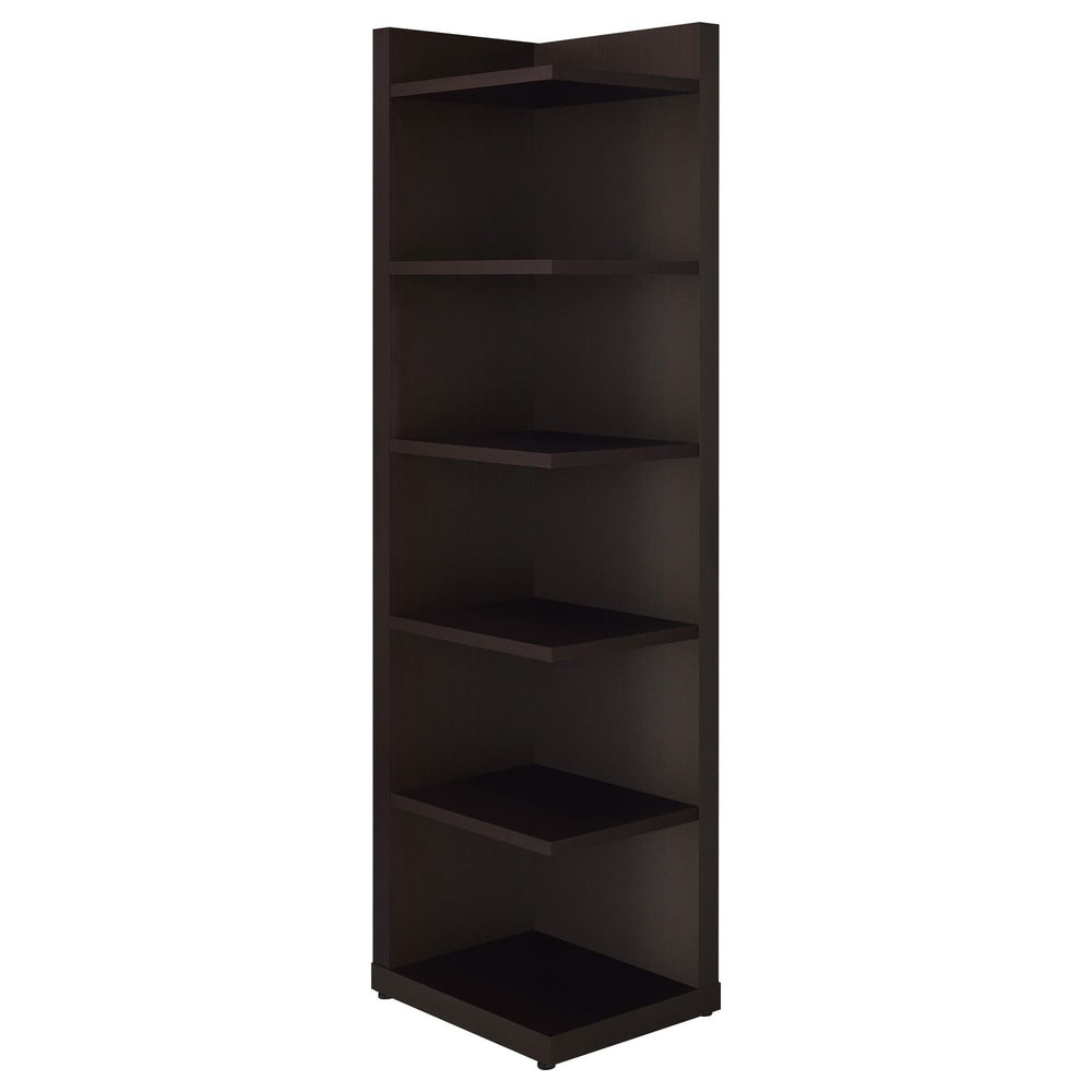 English Elm Cappuccino 6-Tier Corner Bookcase – Space-Saving Contemporary Shelf Unit, Dark Brown Finish, 71" tall B062P145474
