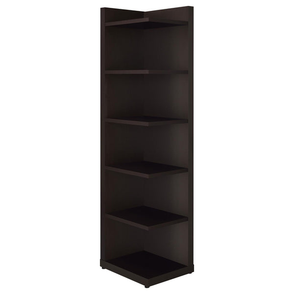 English Elm Cappuccino 6-Tier Corner Bookcase – Space-Saving Contemporary Shelf Unit, Dark Brown Finish, 71" tall B062P145474