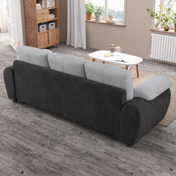 English Elm 81.9″ Three Seat Sofa Modern Upholstered in Black & Light Gray Velvet — Plush Dutch Velvet, 900 lb Capacity, Sturdy Hardwood Frame W1767P244706