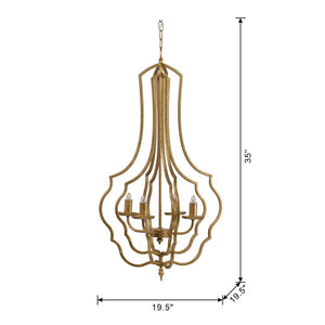 English Elm 4 Light Iron Chandelier Antique Gold Candelabra Arms Foyer Dining Entryway Fixture W2078138917