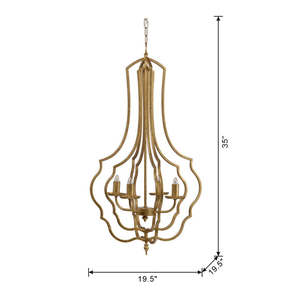 English Elm 4 Light Iron Chandelier Antique Gold Candelabra Arms Foyer Dining Entryway Fixture W2078138917